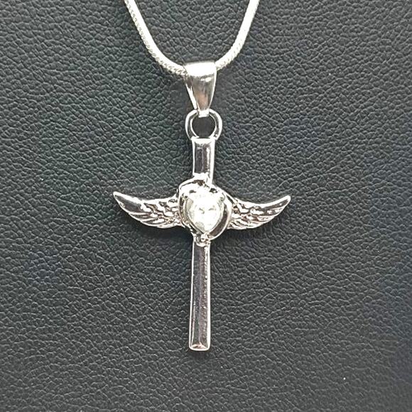925 Sterling Silver Necklace Cross Angel Wings Zircon Valentine's Birthday NEW - Picture 1 of 6